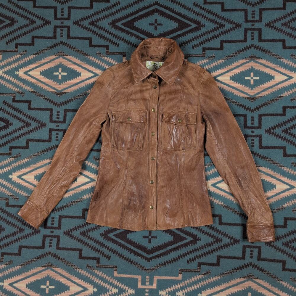 Y2k Baguda 100% Leather Button Up Jacket Vintage Made In India Boho Glam Small